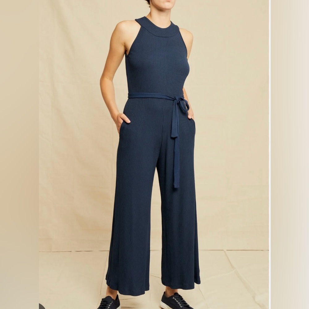 Amour Vert Paris Rib Navy Sleeveless Jumpsuit